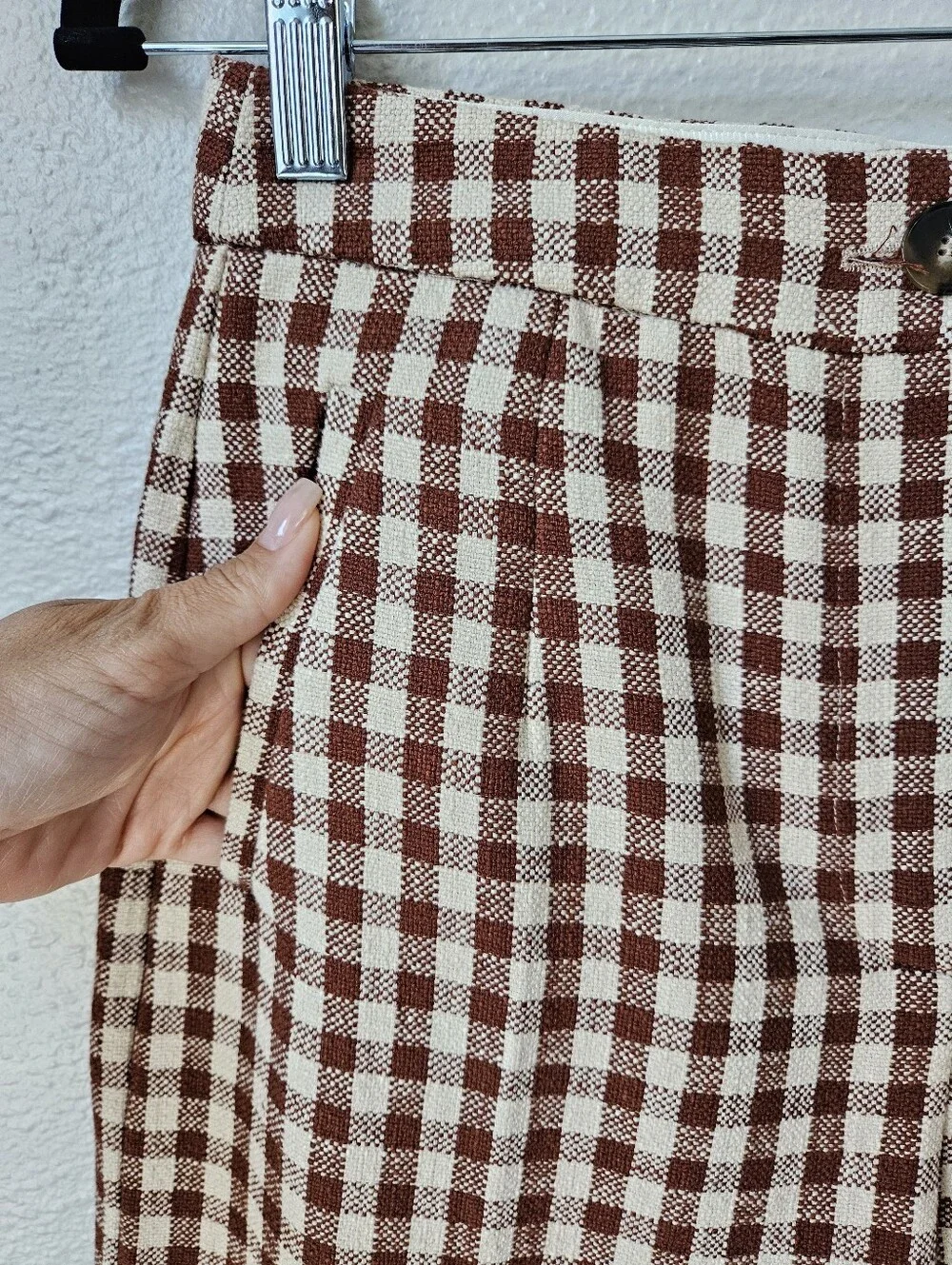 Sezane Martin Gringham Crop Tailored Trouser Size 36 Small 4 In Brown Ecru